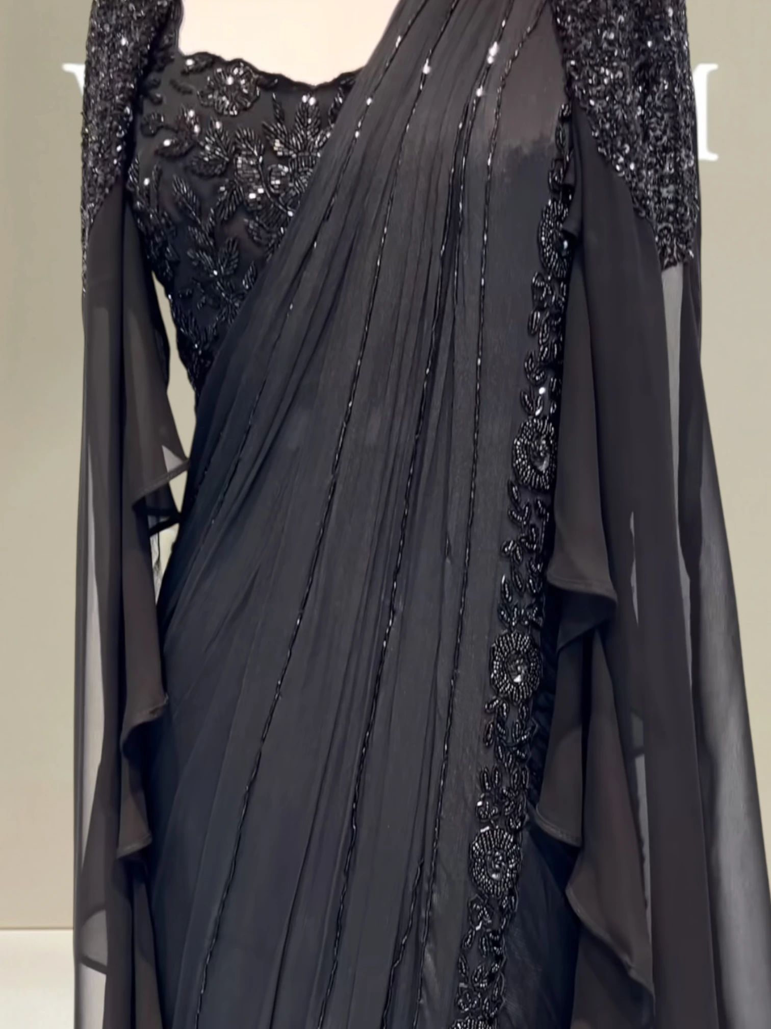 Luxe Self Black Saree Set With Cape0 product image