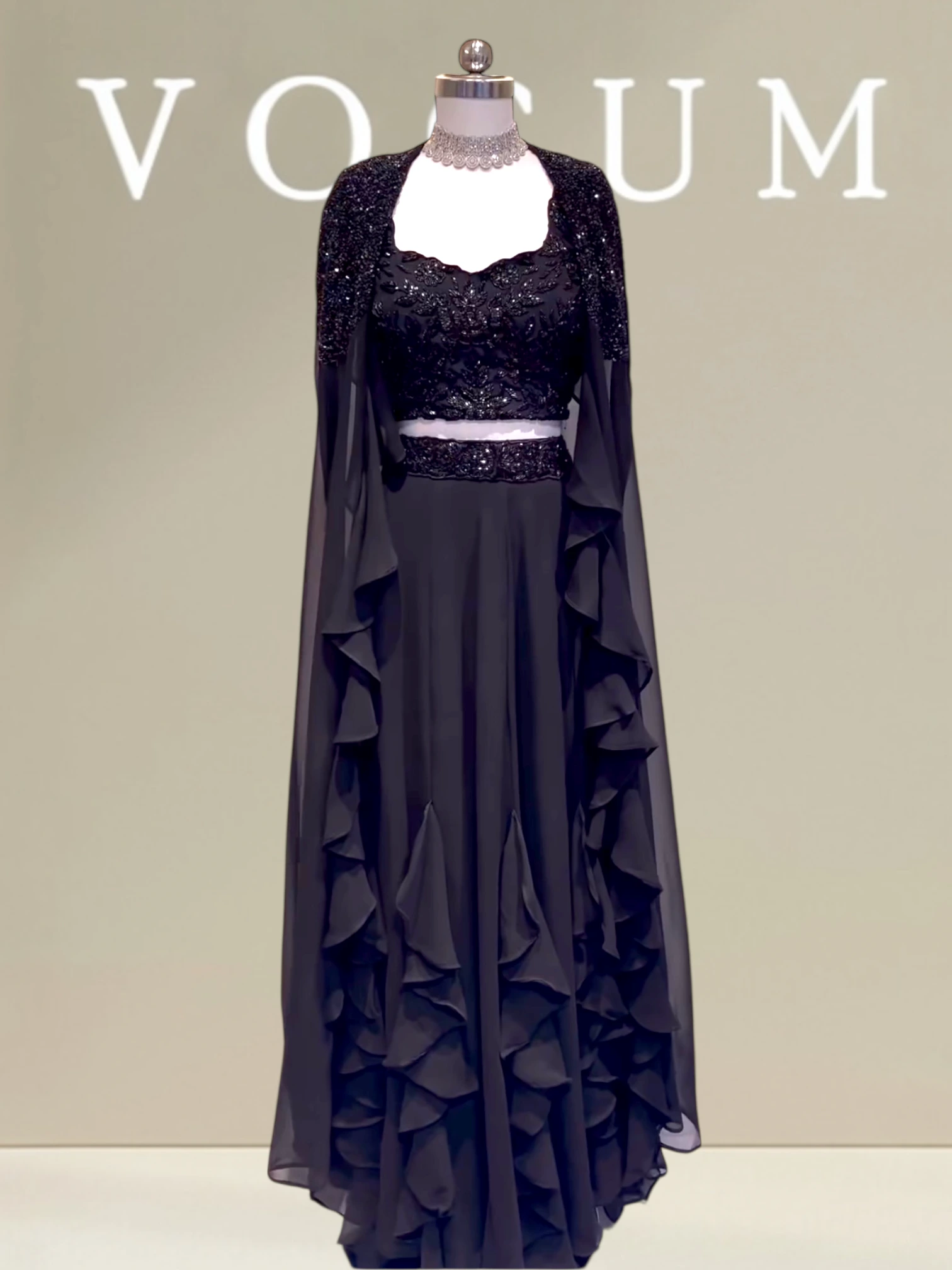 All Black Frilly Skirt Cape Set product image